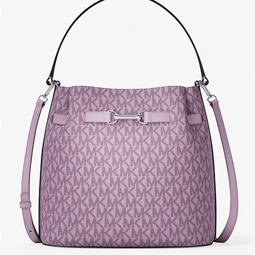 Michael Kors Carson Md Signature Logo Convertible Bucket Crossbody Lt Quartz Nwt